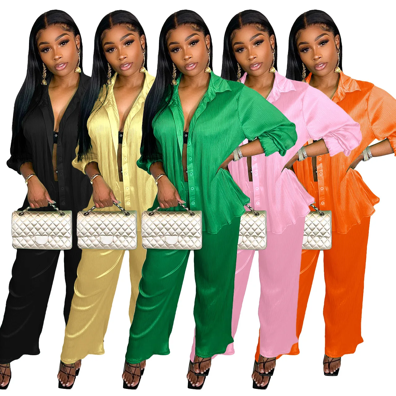 Women's Shirt Pleated Two Piece Set Blouse Solid Color Flare Wide Leg Pant Office Lady Elegant Green Outfit 2022 Fall Clothing
Women's Shirt Pleated Two Piece Set Blouse Solid Color Flare Wide Leg Pant Office Lady Elegant Green Outfit 2022 Fall Clothing