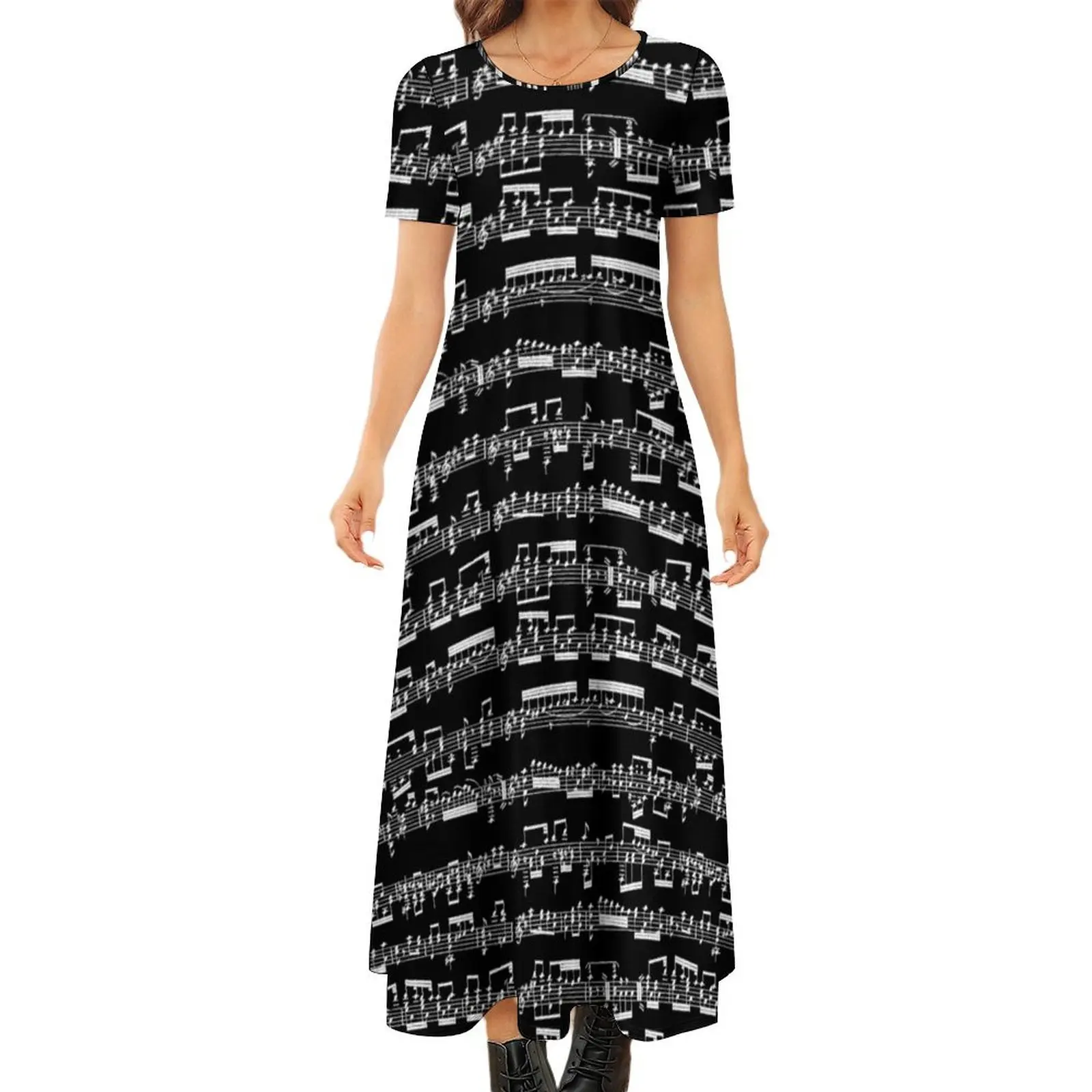 Sheet Music on Black Round Neck Short Sleeve Dress loose summer dress Dance dresses
Sheet Music on Black Round Neck Short Sleeve Dress loose summer dress Dance dresses