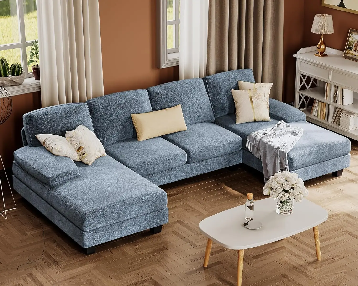 Sectional Couches for Living Room, U-Shaped Sofa Couch with Linen Fabric, 4 Seat Sofa Set with Doubl
Sectional Couches for Living Room, U-Shaped Sofa Couch with Linen Fabric, 4 Seat Sofa Set with Doubl