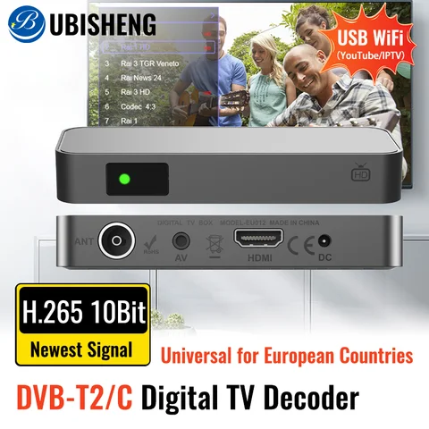 UBISHENG DVB T2 DVB-C Digital TV Decoder H265 Spain TDT HD Tuner FTA TV Receiver EPG Set Top Box Universal for European Countrie