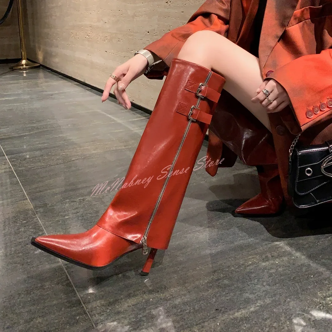 Buckles Straps Zipper Boots Pointed Toe Solid Shiny Leather Stiletto Heels Knee High Boots Autumn Winter Party Women Sexy Shoes
Buckles Straps Zipper Boots Pointed Toe Solid Shiny Leather Stiletto Heels Knee High Boots Autumn Winter Party Women Sexy Shoes