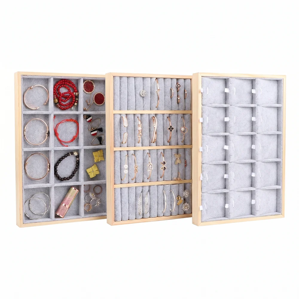 Natural Wood Frame Velvet Jewelry Tray Multi-compartment Organizer for Rings Earrings Necklaces Bracelets Storage Display Box
Natural Wood Frame Velvet Jewelry Tray Multi-compartment Organizer for Rings Earrings Necklaces Bracelets Storage Display Box