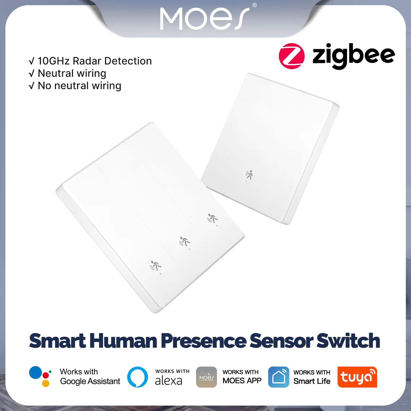 MOES Tuya Zigbee Smart Human Presence Switch MmWave Radar Detection Wall Light Work With Alexa Google Home Neutral Wire Optiona
MOES Tuya Zigbee Smart Human Presence Switch MmWave Radar Detection Wall Light Work With Alexa Google Home Neutral Wire Optiona