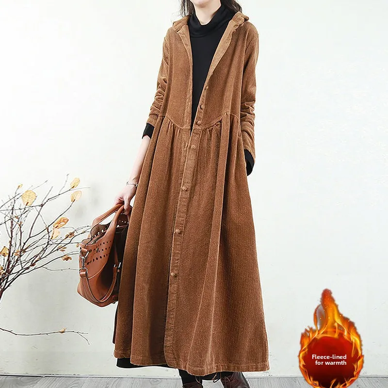 Retro Artistic Fce Lined Thi Corduroy Coat Women's Large Size Loose Knee Length Windbreaker Outerwear Autumn Winter
Retro Artistic Fce Lined Thi Corduroy Coat Women's Large Size Loose Knee Length Windbreaker Outerwear Autumn Winter