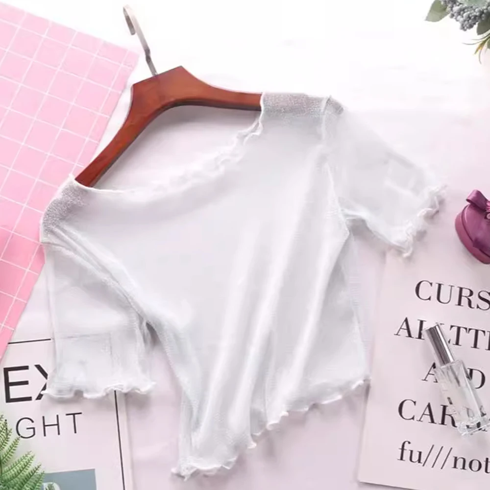 Women's Mesh Half-length Short-sleeve T Shirt Silver Shiny Transparent T-shirt Elastic Y2K Mini Short Crop Female Blouses Top
Women's Mesh Half-length Short-sleeve T Shirt Silver Shiny Transparent T-shirt Elastic Y2K Mini Short Crop Female Blouses Top