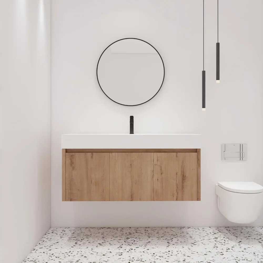 48 Inch Floating Bathroom Vanity with 2 Doors and White Resin Basin Sink, Single Sink Wall Mounted Bathroom Vanity
48 Inch Floating Bathroom Vanity with 2 Doors and White Resin Basin Sink, Single Sink Wall Mounted Bathroom Vanity