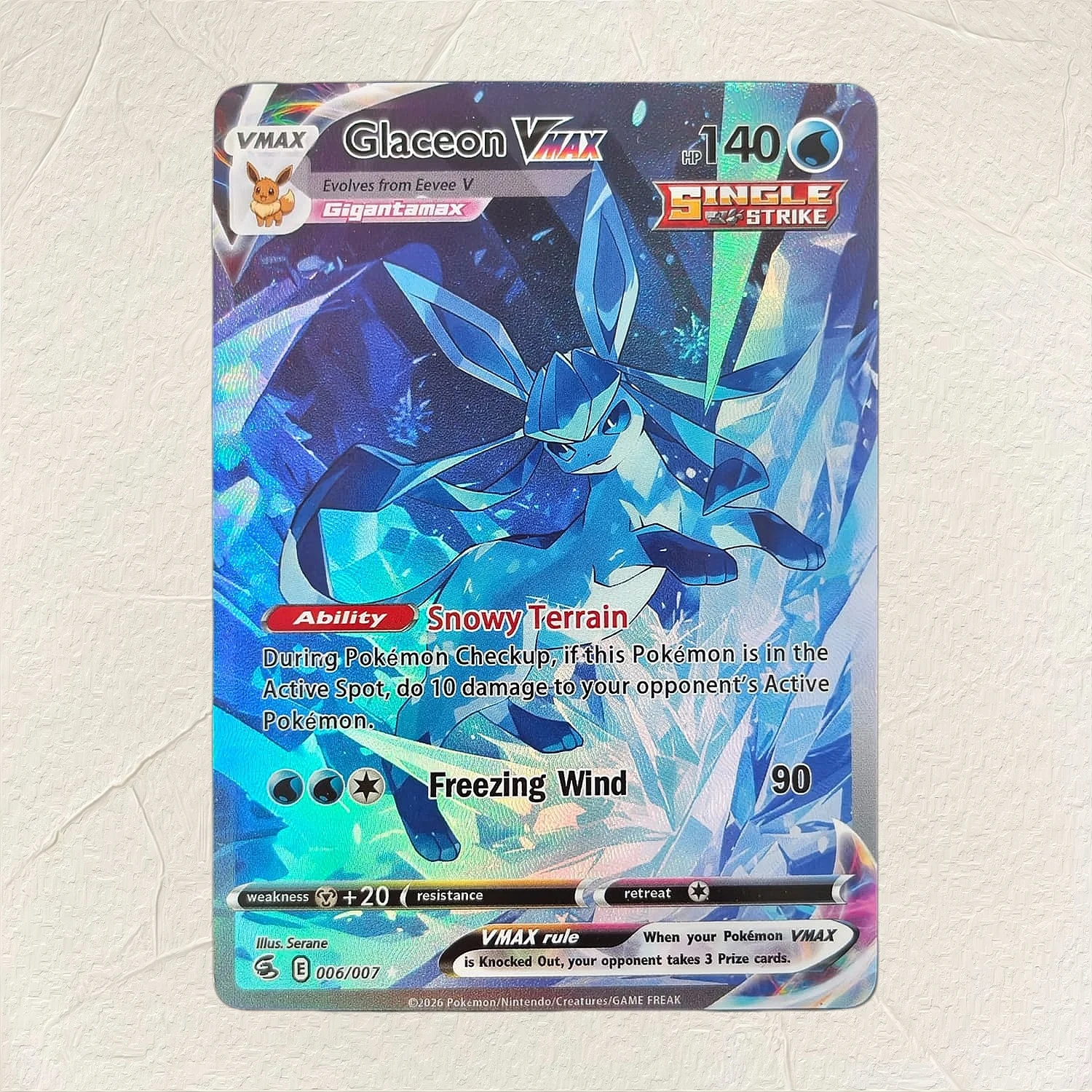 Pokemon English Glaceon VMAX 006/007 DIY Holographic Foil Texture Card, Perfect Condition Premium Anime Collection Card
Pokemon English Glaceon VMAX 006/007 DIY Holographic Foil Texture Card, Perfect Condition Premium Anime Collection Card