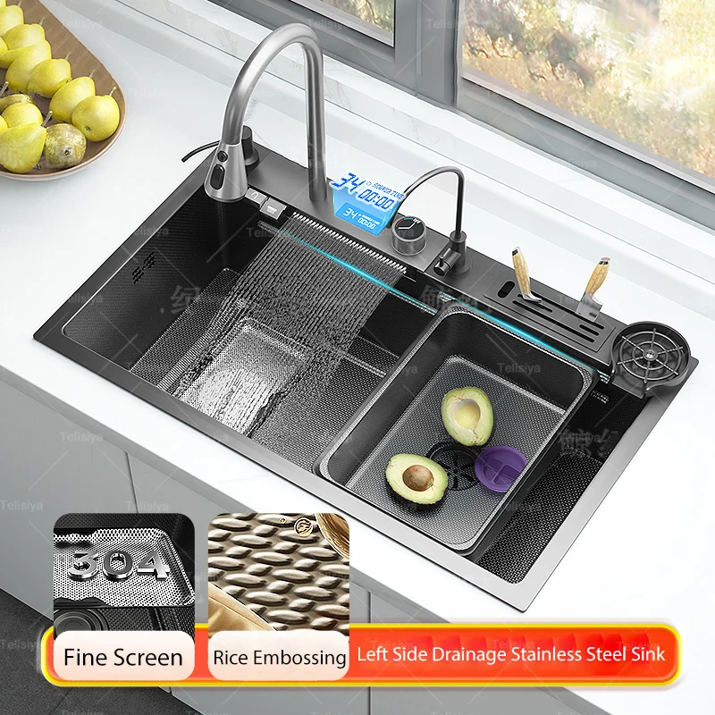 Stainless Steel Kitchen Sink Multifunctional Smart Digital Display Screen Dishwashing Wash Vegetables Basin Large Single Sink
Stainless Steel Kitchen Sink Multifunctional Smart Digital Display Screen Dishwashing Wash Vegetables Basin Large Single Sink