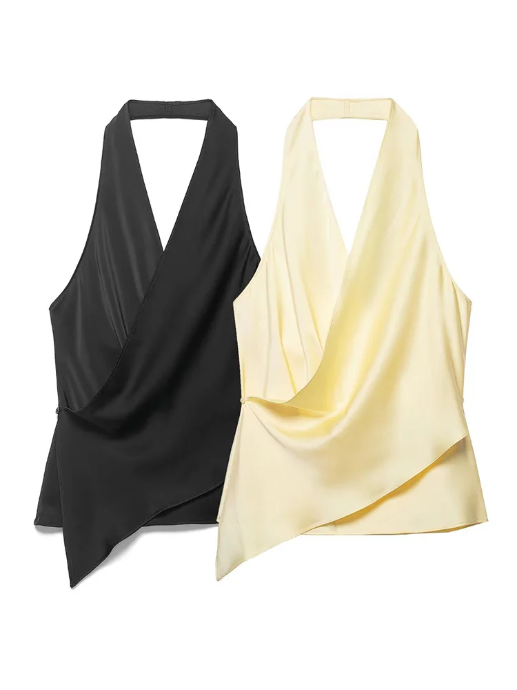 HH Women Summer New Fashion Solid Silk Satin Textured Halter Neck Top Female Chic Elegant Sexy Backless Party Asymmetric Hem Top
HH Women Summer New Fashion Solid Silk Satin Textured Halter Neck Top Female Chic Elegant Sexy Backless Party Asymmetric Hem Top