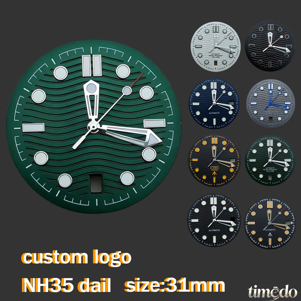 Men's NH35 dial 31mm personalized DIY logo dial green luminous dial suitable for NH35 movement watch accessories
Men's NH35 dial 31mm personalized DIY logo dial green luminous dial suitable for NH35 movement watch accessories