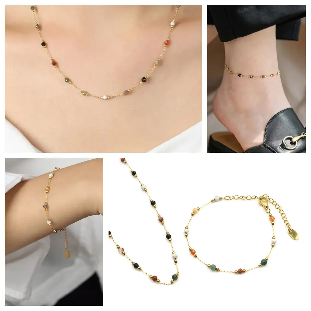 Natural Stone Colorful Beade Bracelet Set Women Vintage Gold Silvery Personalized Clavicle Exquisite Chain Necklace Jewelry Gift
Natural Stone Colorful Beade Bracelet Set Women Vintage Gold Silvery Personalized Clavicle Exquisite Chain Necklace Jewelry Gift