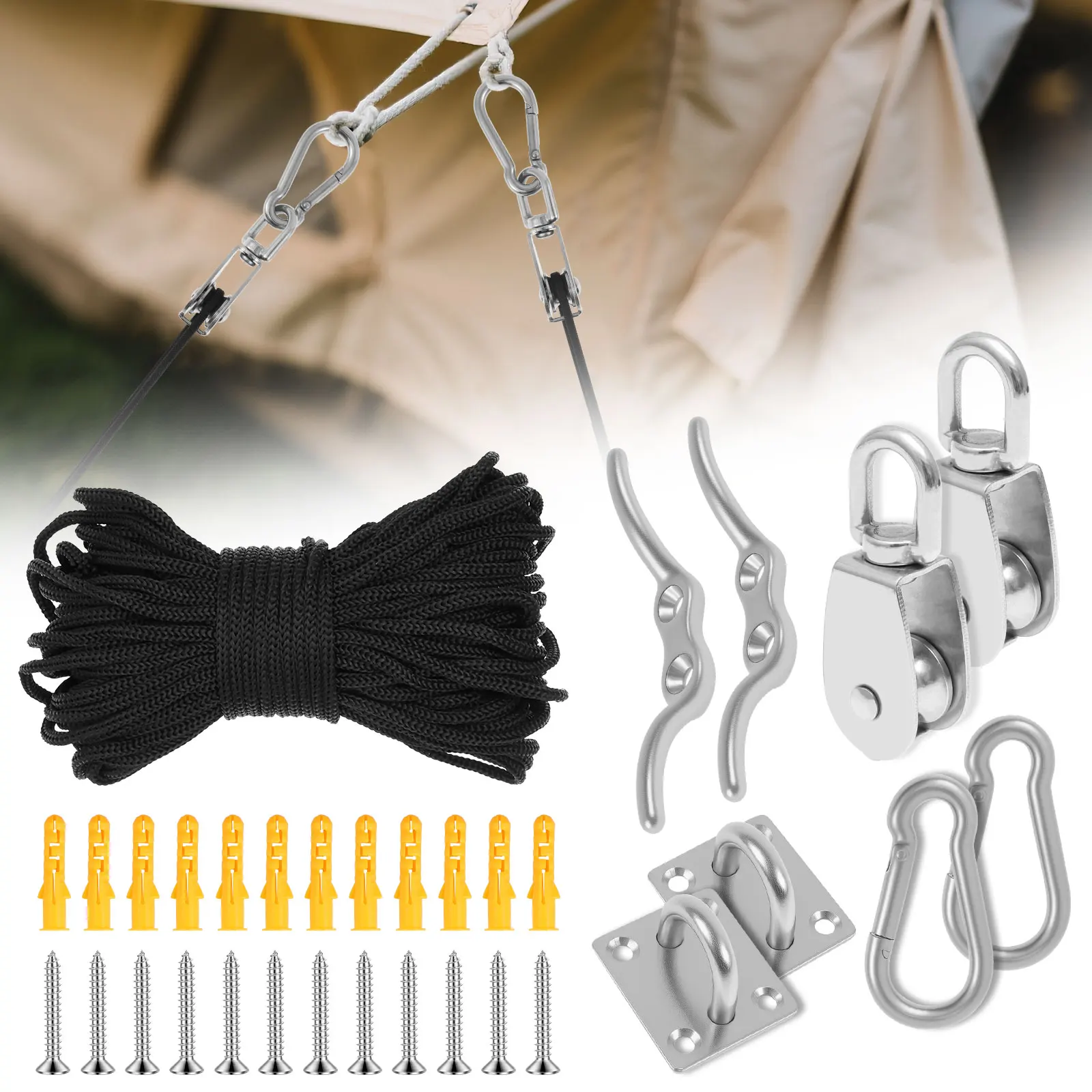 M25 Stainless Steel Pulley System Kit 360° Rotatable Heavy Duty Single Pulley Wheel with Nylon Rope 330 lbs Towing Pulley Block
M25 Stainless Steel Pulley System Kit 360° Rotatable Heavy Duty Single Pulley Wheel with Nylon Rope 330 lbs Towing Pulley Block