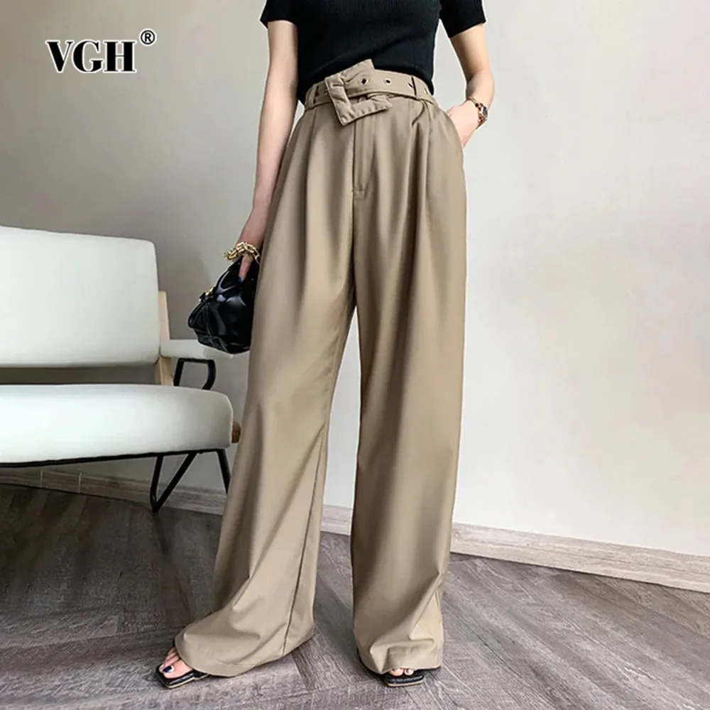 VGH Solid Patchwork Belt Casual Wide Leg Pants For Women High Waist Minimalist Loose Full Length Trousers Female Fashion Style
VGH Solid Patchwork Belt Casual Wide Leg Pants For Women High Waist Minimalist Loose Full Length Trousers Female Fashion Style