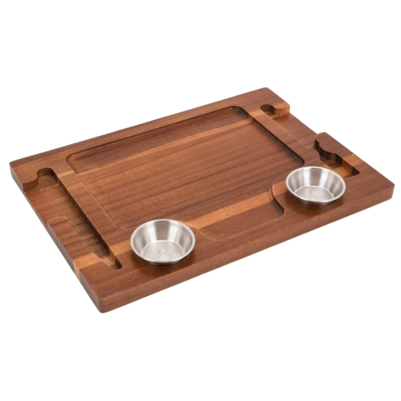 Acacia Wood Serving Plate with 2 Sauce Cups Steak Plate Cutting Board for Housewarming Christmas
Acacia Wood Serving Plate with 2 Sauce Cups Steak Plate Cutting Board for Housewarming Christmas