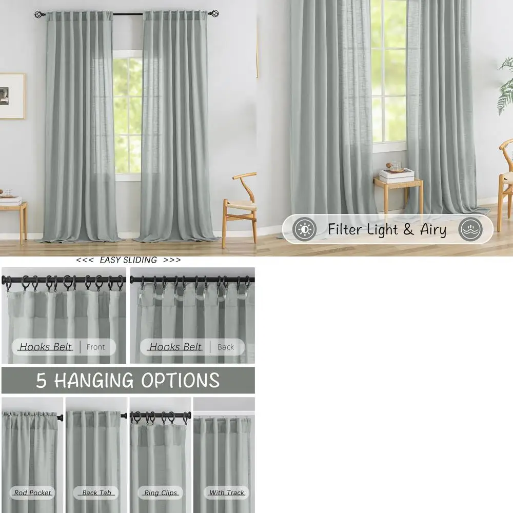 Extra Long 132 Light Grey Semi-Sheer Linen Curtains, 2-Panel Set with Back Tab Hooks for High Ceiling Living Rooms
Extra Long 132 Light Grey Semi-Sheer Linen Curtains, 2-Panel Set with Back Tab Hooks for High Ceiling Living Rooms