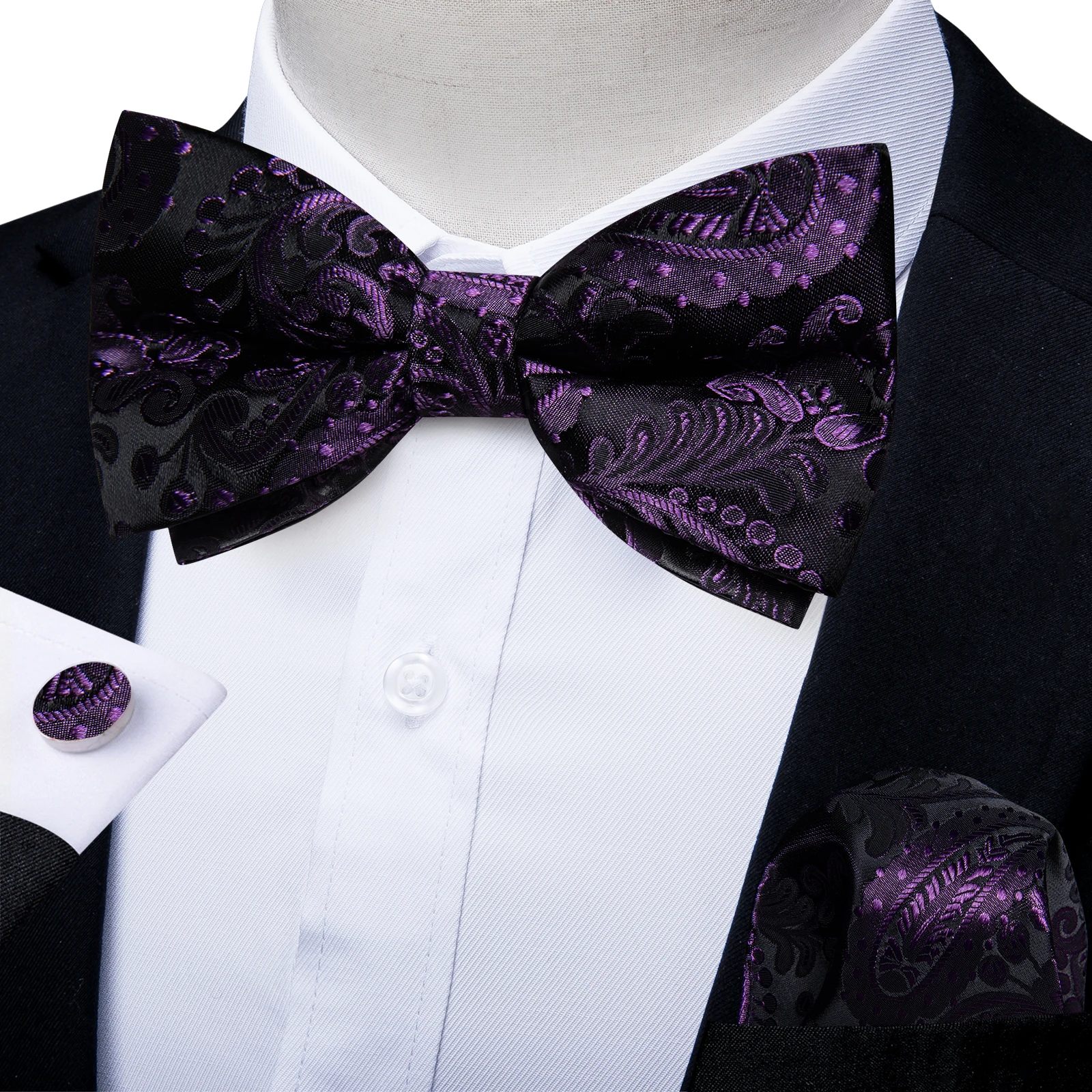 Luxury Paisley Purple Black Pre-Tied Bow Tie for Men Adjustable Bowtie Business Wedding Jacquard Handerchief Cufflinks Set Gifts
Luxury Paisley Purple Black Pre-Tied Bow Tie for Men Adjustable Bowtie Business Wedding Jacquard Handerchief Cufflinks Set Gifts