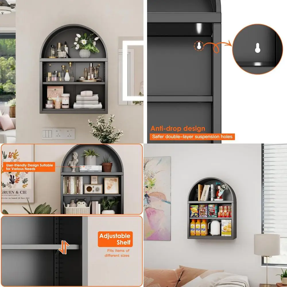 Adjustable-shelf Arched Wall Cabinet for Multi-Room Use, Black, Requires Assembly
Adjustable-shelf Arched Wall Cabinet for Multi-Room Use, Black, Requires Assembly