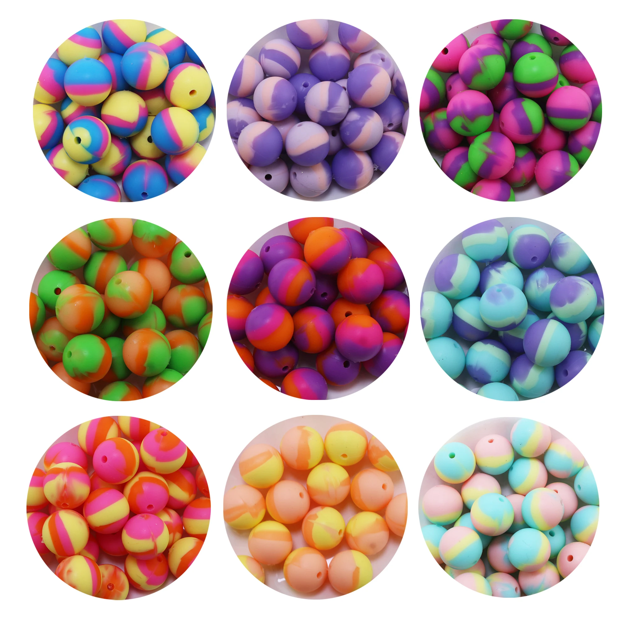 New Colors 100pcs Baby Pale Colorful Tie-dye 15mm Silicone Beads Loose Round Rainbow Mix Focal Balls For Pens DIY Jewelry
New Colors 100pcs Baby Pale Colorful Tie-dye 15mm Silicone Beads Loose Round Rainbow Mix Focal Balls For Pens DIY Jewelry