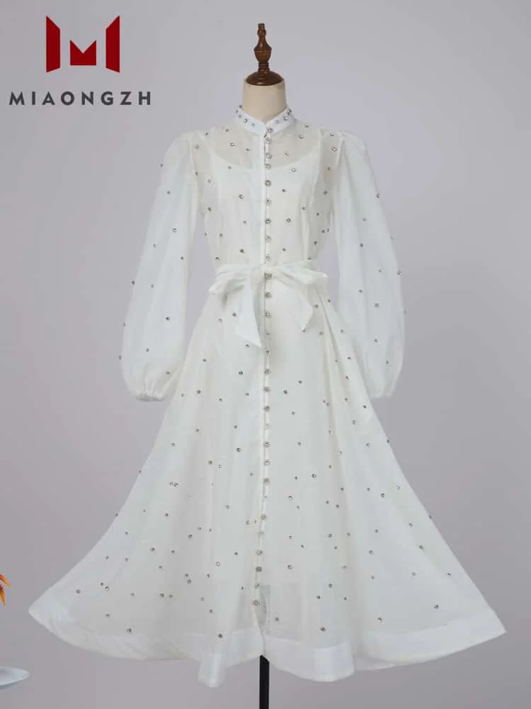 Fashion Vintage Elegant French Luxury Dress Crystal Beaded For Women Half High Collar Long Sleeve Spliced Diamond Party Dresses
Fashion Vintage Elegant French Luxury Dress Crystal Beaded For Women Half High Collar Long Sleeve Spliced Diamond Party Dresses