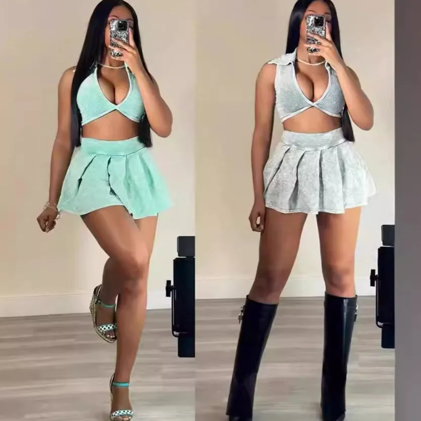 Skirt Set Women Two Piece Sets Sexy Dress Sets Sling Deep V Neck Sleeveless Backless Tops A Line High Waist Short Skirts Summer
Skirt Set Women Two Piece Sets Sexy Dress Sets Sling Deep V Neck Sleeveless Backless Tops A Line High Waist Short Skirts Summer