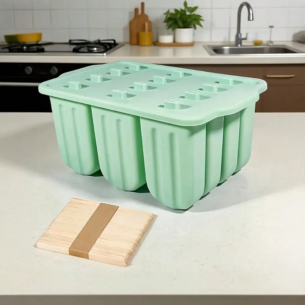 1set Creative Silicone Ice Cream Mold With 12-Grid Large Capacity. This Versatile Popsicle Maker Doubles As A Frozen Box And Jelly Mold. Comes With 50pcs Popsicle Sticks For Convenient Storage. Easy To Use And Clean, Perfect For DIY Homemade Treats And Re
1set Creative Silicone Ice Cream Mold With 12-Grid Large Capacity. This Versatile Popsicle Maker Doubles As A Frozen Box And Jelly Mold. Comes With 50pcs Popsicle Sticks For Convenient Storage. Easy To Use And Clean, Perfect For DIY Homemade Treats And Re