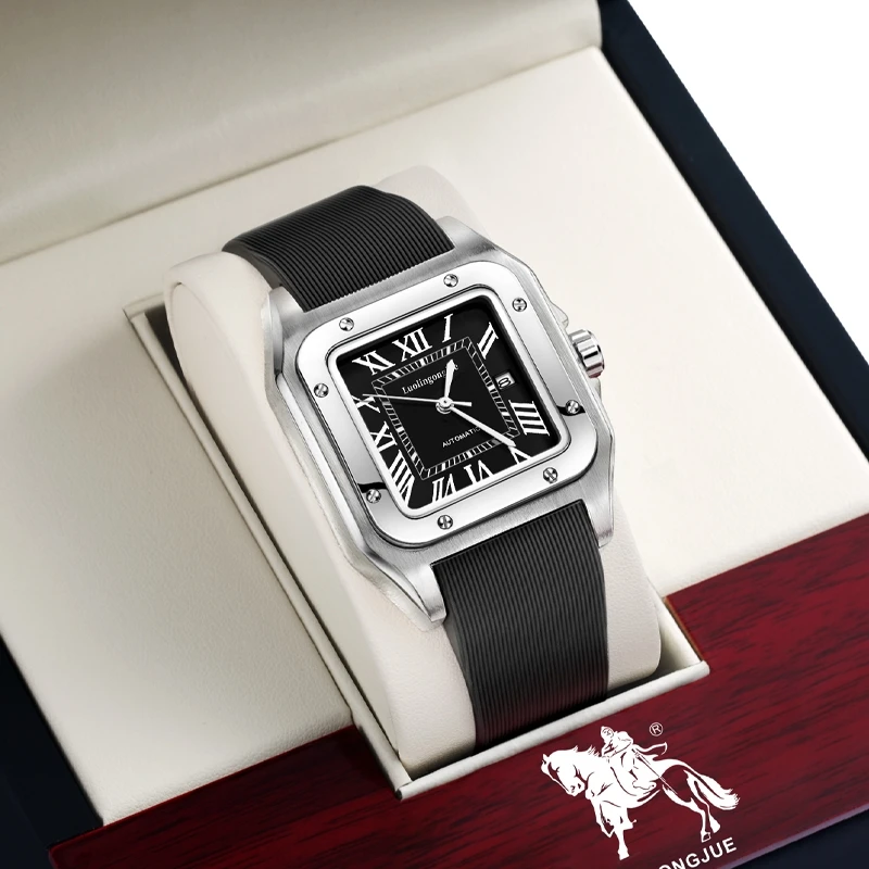 Men's Fully Automatic Mechanical Watch with Square Design and Roman Numeral Dial, Skeleton Calendar Display, Rubber Strap, Waterproof Wristwatch, Dual-Purpose for Business and Casual Wear, Light Luxury Fashion Trend Watch, Suitable for Gift-Giving or Pers
Men's Fully Automatic Mechanical Watch with Square Design and Roman Numeral Dial, Skeleton Calendar Display, Rubber Strap, Waterproof Wristwatch, Dual-Purpose for Business and Casual Wear, Light Luxury Fashion Trend Watch, Suitable for Gift-Giving or Pers