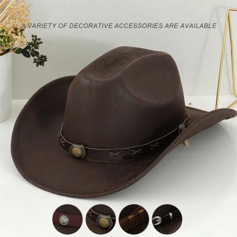 Leather stitching metal outdoor party men's and women's music festival hats
Leather stitching metal outdoor party men's and women's music festival hats