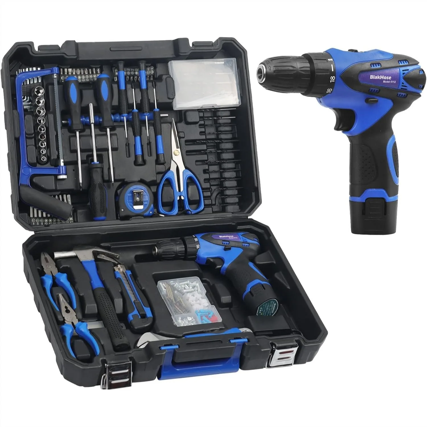 261-Piece Home Tool Kit with 12V Cordless Drill & Accessories, Power Drill Driver Set for House, Garage, Garden DIY Repairs
261-Piece Home Tool Kit with 12V Cordless Drill & Accessories, Power Drill Driver Set for House, Garage, Garden DIY Repairs