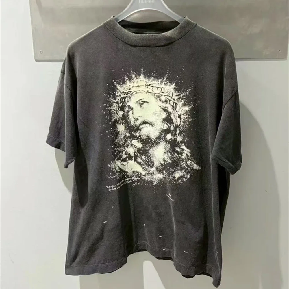 Saint JESUS Night Light Destruction distressed printed short sleeved T-shirt T Shirt Men Women T Shirt Top Tees
Saint JESUS Night Light Destruction distressed printed short sleeved T-shirt T Shirt Men Women T Shirt Top Tees