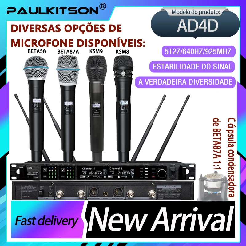 Paulkitson AD4D Professional Digital Wireless Mic System True Diversity 512/640/925MHz BETA58 BETA87A KSM9 KSM8 Stage KTV
Paulkitson AD4D Professional Digital Wireless Mic System True Diversity 512/640/925MHz BETA58 BETA87A KSM9 KSM8 Stage KTV