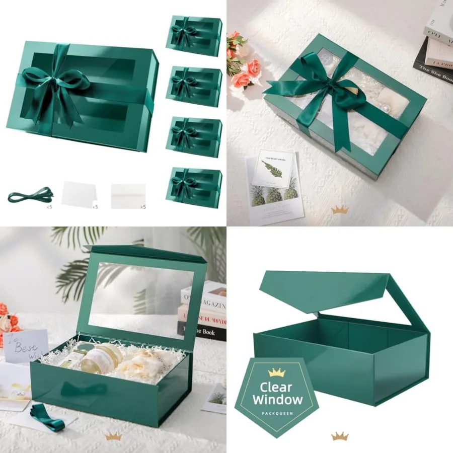 5 Large Green Gift Boxes with Windows, 13.5x9x4.1 Inch Clear Gift Boxes for Presents Contain Ribbons, Cards, Groomsmen Proposal
5 Large Green Gift Boxes with Windows, 13.5x9x4.1 Inch Clear Gift Boxes for Presents Contain Ribbons, Cards, Groomsmen Proposal