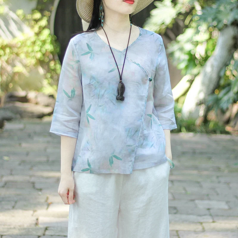 Loose Cotton Linen ort irt Women Summer Artistic New Print Button up Top Vintage Sle Jiangnan Brand Commute Ethnic Sle
Loose Cotton Linen ort irt Women Summer Artistic New Print Button up Top Vintage Sle Jiangnan Brand Commute Ethnic Sle