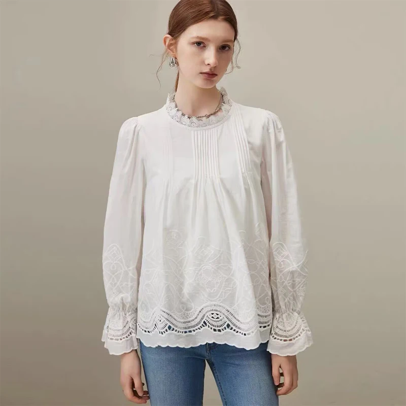 Women's Stand Collar Shirt Pleated Long Sleeve Hollow out Bubble Sleeve Top Korean Style Fashionable Autumn Winter New Arrival
Women's Stand Collar Shirt Pleated Long Sleeve Hollow out Bubble Sleeve Top Korean Style Fashionable Autumn Winter New Arrival