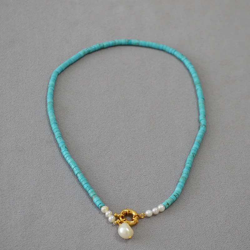 Turquoise bead necklace women fashion natural stone necklace with baroque pearl pendant
Turquoise bead necklace women fashion natural stone necklace with baroque pearl pendant