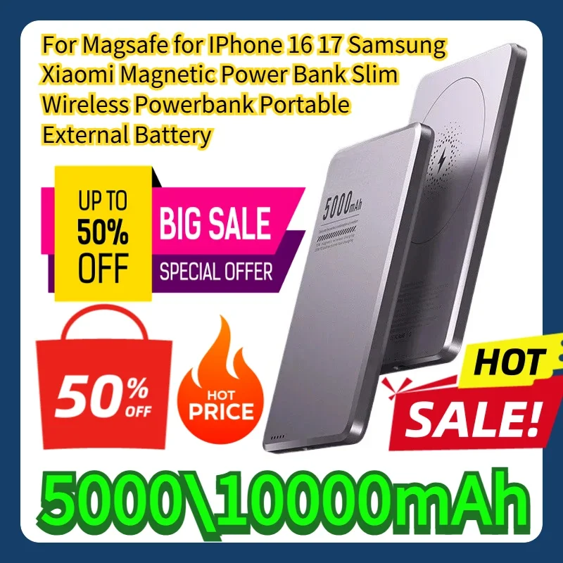 For Magsafe for IPhone 16 17 Samsung Xiaomi 10000mAh Magnetic Power Bank Slim Wireless Powerbank Portable External Battery
For Magsafe for IPhone 16 17 Samsung Xiaomi 10000mAh Magnetic Power Bank Slim Wireless Powerbank Portable External Battery