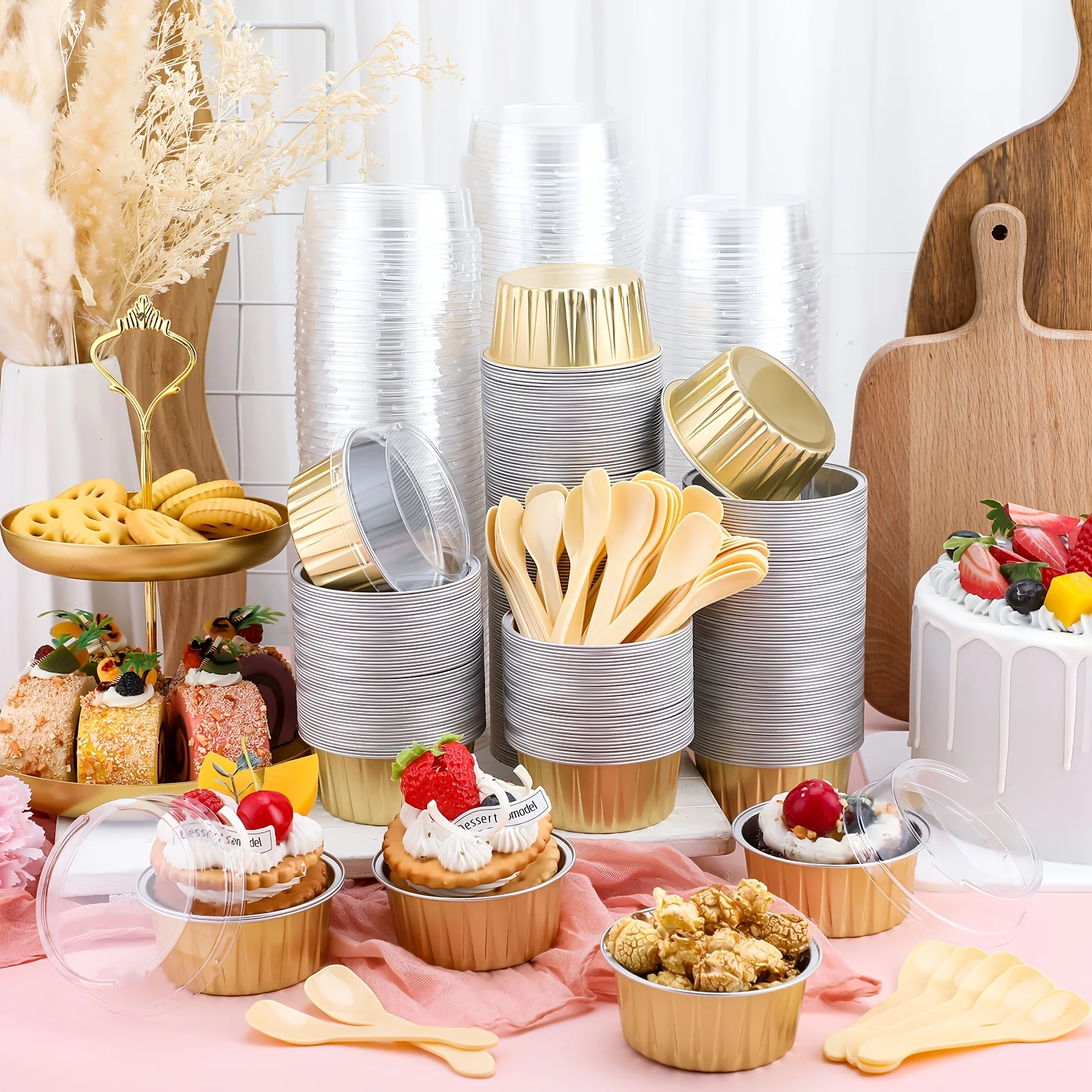 600pcs Aluminum Foil Baking Cups with Lids And Spoons 5oz Disposable Ramekins Dessert Muffin Creme Brulee Cupcake Liners
600pcs Aluminum Foil Baking Cups with Lids And Spoons 5oz Disposable Ramekins Dessert Muffin Creme Brulee Cupcake Liners