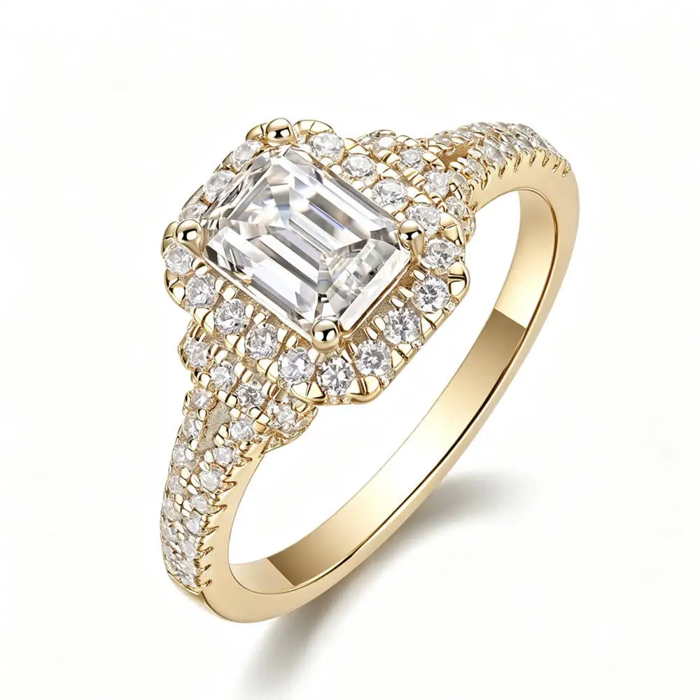 925 Sterling Silver 1CT Emerald Double Halo Split Paved Ring D VVS1 Moissanite Multi Tone Wedding Fine Jewelry For Women
925 Sterling Silver 1CT Emerald Double Halo Split Paved Ring D VVS1 Moissanite Multi Tone Wedding Fine Jewelry For Women