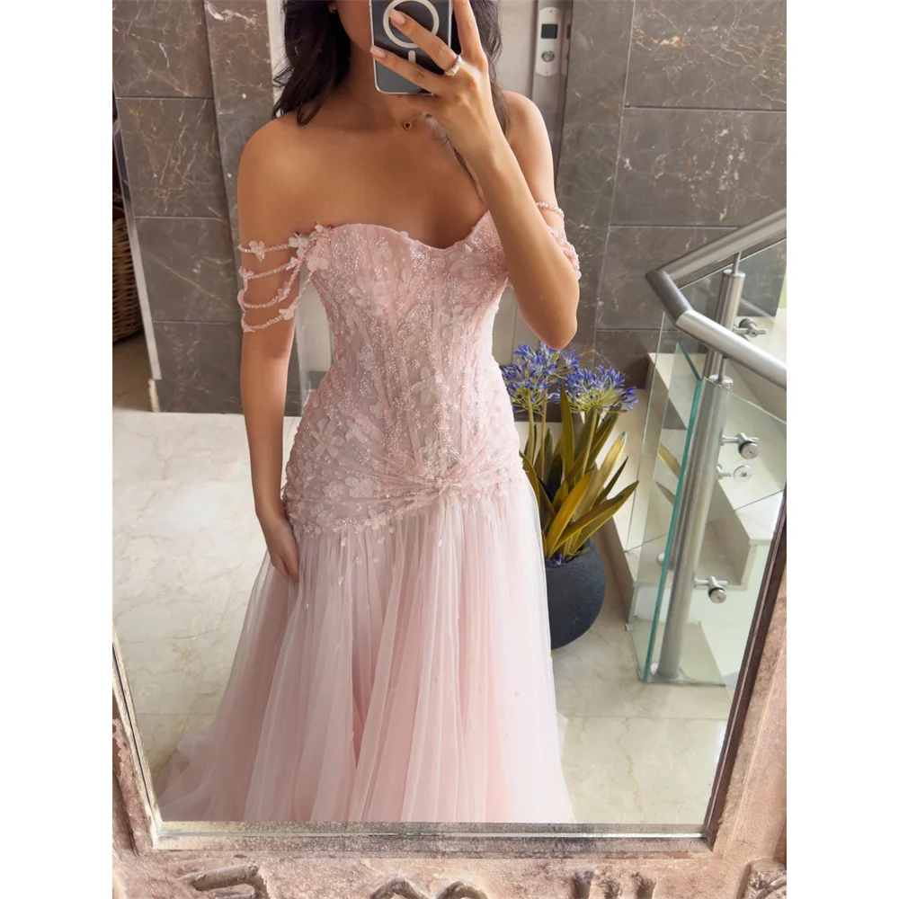 EDECPBM Tulle Off The Shoulder pink A-Line 3D Floral Appliques Draped Beaded Evening Dress 2026 Prom Customized Robes de Soirée
EDECPBM Tulle Off The Shoulder pink A-Line 3D Floral Appliques Draped Beaded Evening Dress 2026 Prom Customized Robes de Soirée