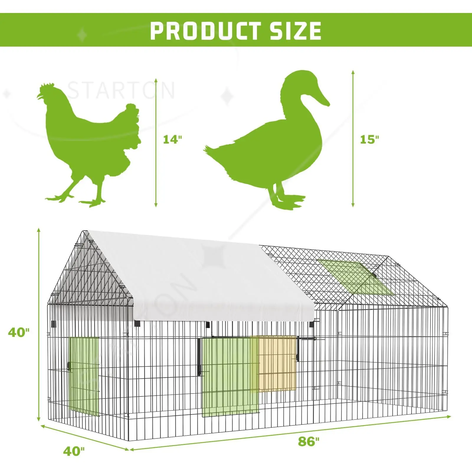 Metal Chicken Coop Chicken Run with Waterproof Cover Portable Poultry Cage Walk in Hen House Animal Enclosure Crate
Metal Chicken Coop Chicken Run with Waterproof Cover Portable Poultry Cage Walk in Hen House Animal Enclosure Crate