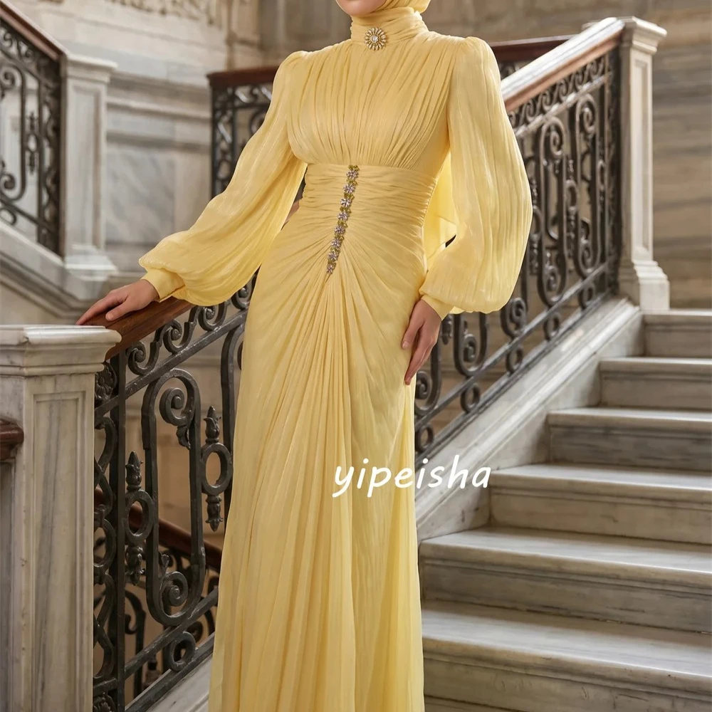 Customized Yellow Formal Modern Style Chiffon Pleat Draped Rhinestone Straight High Collar Long Dresses Evening Dresses Classic
Customized Yellow Formal Modern Style Chiffon Pleat Draped Rhinestone Straight High Collar Long Dresses Evening Dresses Classic