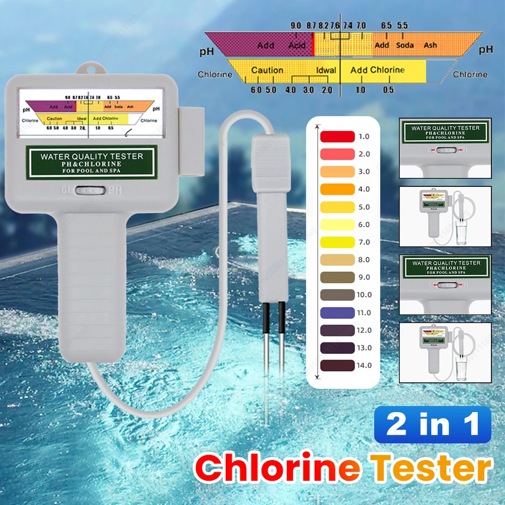 2-in-1 Water Monitor PH Chlorine Meter Portable Water Chlorine Tester High Precision Easy To Use Spa Swimming Pools Checker 
2-in-1 Water Monitor PH Chlorine Meter Portable Water Chlorine Tester High Precision Easy To Use Spa Swimming Pools Checker