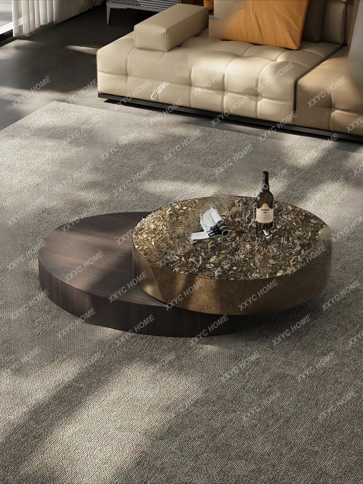 N Natural luxury stone round coffee table platinum diamond marble, rotating coffee table combination
N Natural luxury stone round coffee table platinum diamond marble, rotating coffee table combination