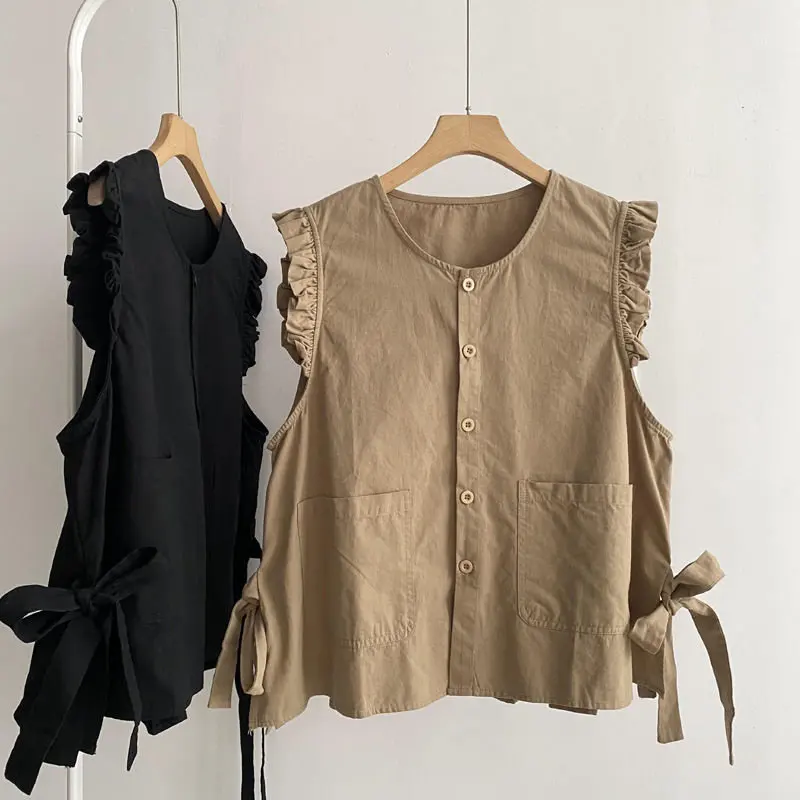 French Fungus O Neck Sleeveless Vest Coat Simple Solid Loose Single Breasted All Match Camisole Bow Design Women Clothes
French Fungus O Neck Sleeveless Vest Coat Simple Solid Loose Single Breasted All Match Camisole Bow Design Women Clothes