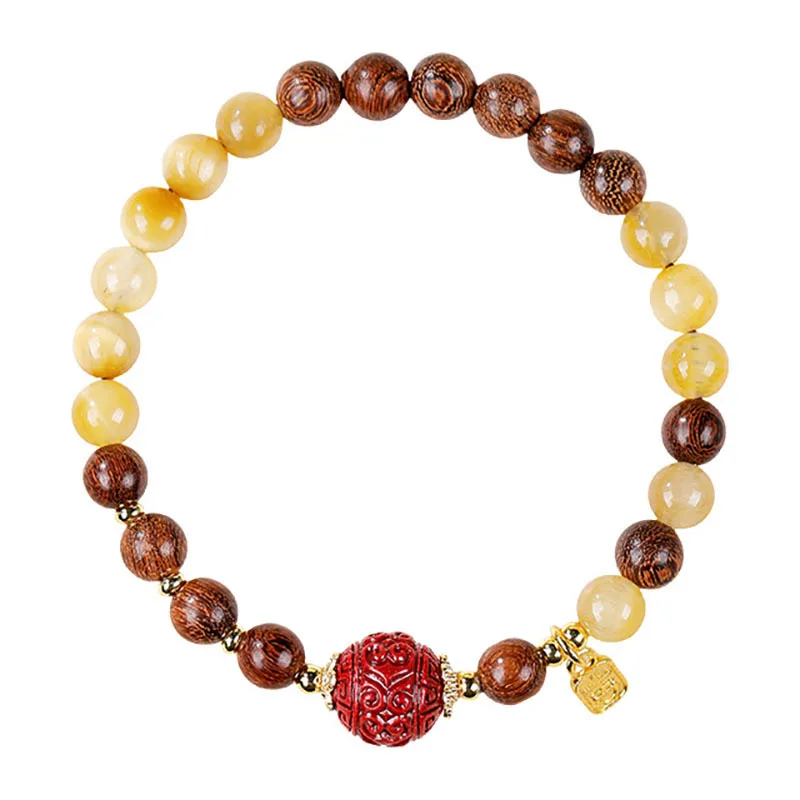 Natural Golden Sandalwood & Tiger Eye Bead Bracelet: New Chinese Style Cinnabar Pattern Couple Jewelry Gift
Natural Golden Sandalwood & Tiger Eye Bead Bracelet: New Chinese Style Cinnabar Pattern Couple Jewelry Gift