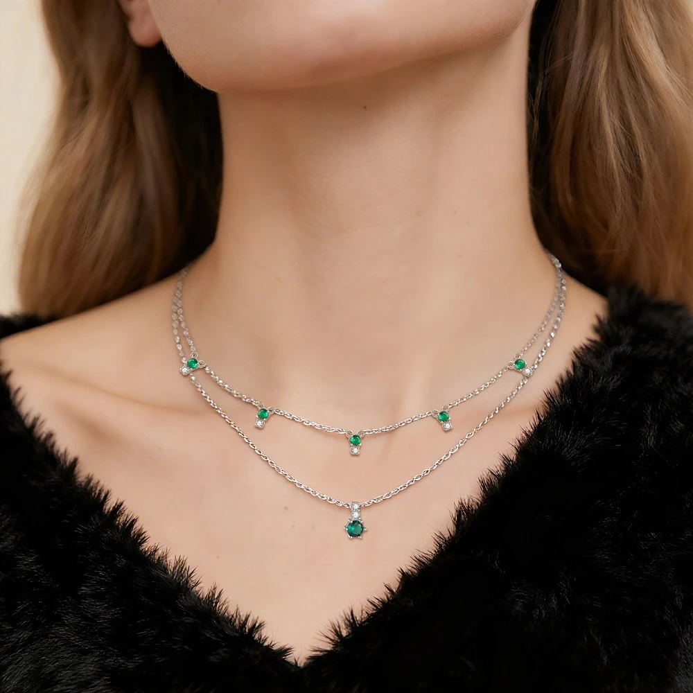S925 Sterling Silver Retro Green Zircon Necklace for Women Double-Layered Stacked Light Luxury Accessory
S925 Sterling Silver Retro Green Zircon Necklace for Women Double-Layered Stacked Light Luxury Accessory