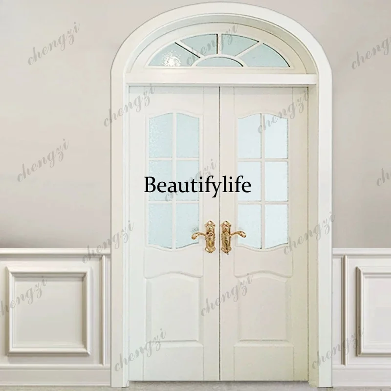 White simple arc arched upper bright window double door household study custom paint with glass folio solid wood door
White simple arc arched upper bright window double door household study custom paint with glass folio solid wood door
