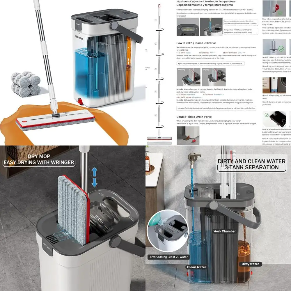 3-Section Wall Mop and Bucket System with Dual Water Tanks and 4 Microfiber Pads for Efficient Floor Cleaning
3-Section Wall Mop and Bucket System with Dual Water Tanks and 4 Microfiber Pads for Efficient Floor Cleaning