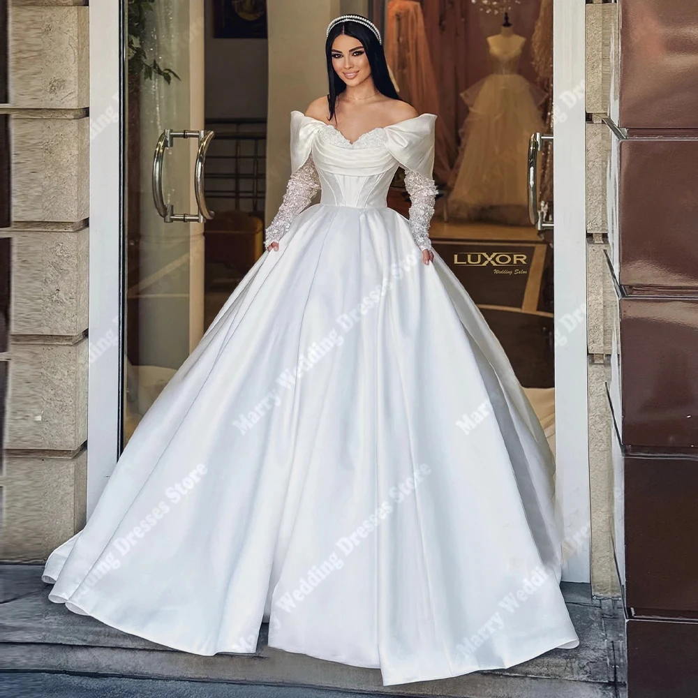 Fascinating Women A-Line Wedding Dresses Off The Shoulder Long Sleeves Bride Gowns Engagement Banquet Robes De Mariee Customized
Fascinating Women A-Line Wedding Dresses Off The Shoulder Long Sleeves Bride Gowns Engagement Banquet Robes De Mariee Customized