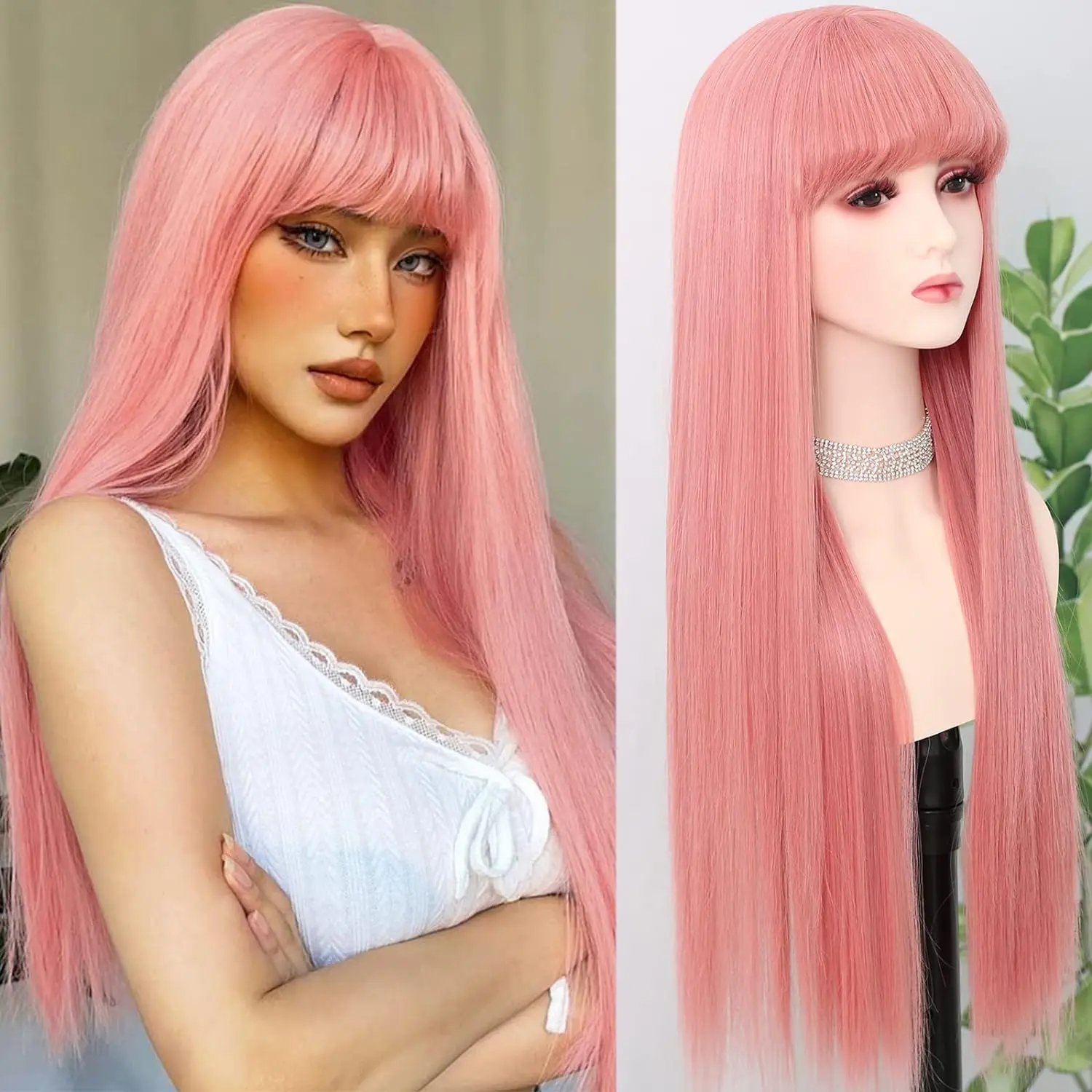 Pink Synthetic Wig Long Straight Air Bangs Women's Natural Waist-Length Hair Daily Cosplay Party Heat Resistant Full Head Cover
Pink Synthetic Wig Long Straight Air Bangs Women's Natural Waist-Length Hair Daily Cosplay Party Heat Resistant Full Head Cover