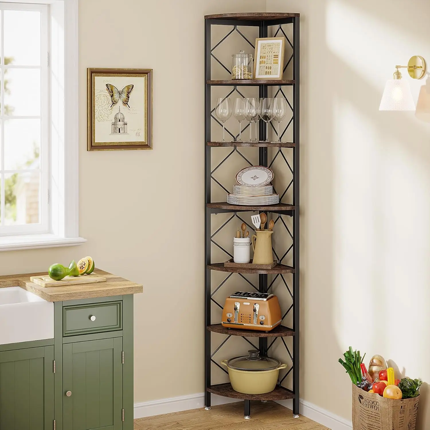 7-Tier Corner Shelf, 78.7” Extra Tall Corner Bookcase, Industrial Slim Corner Bookshelf for Small Narrow Space,Wood Storage Rack
7-Tier Corner Shelf, 78.7” Extra Tall Corner Bookcase, Industrial Slim Corner Bookshelf for Small Narrow Space,Wood Storage Rack